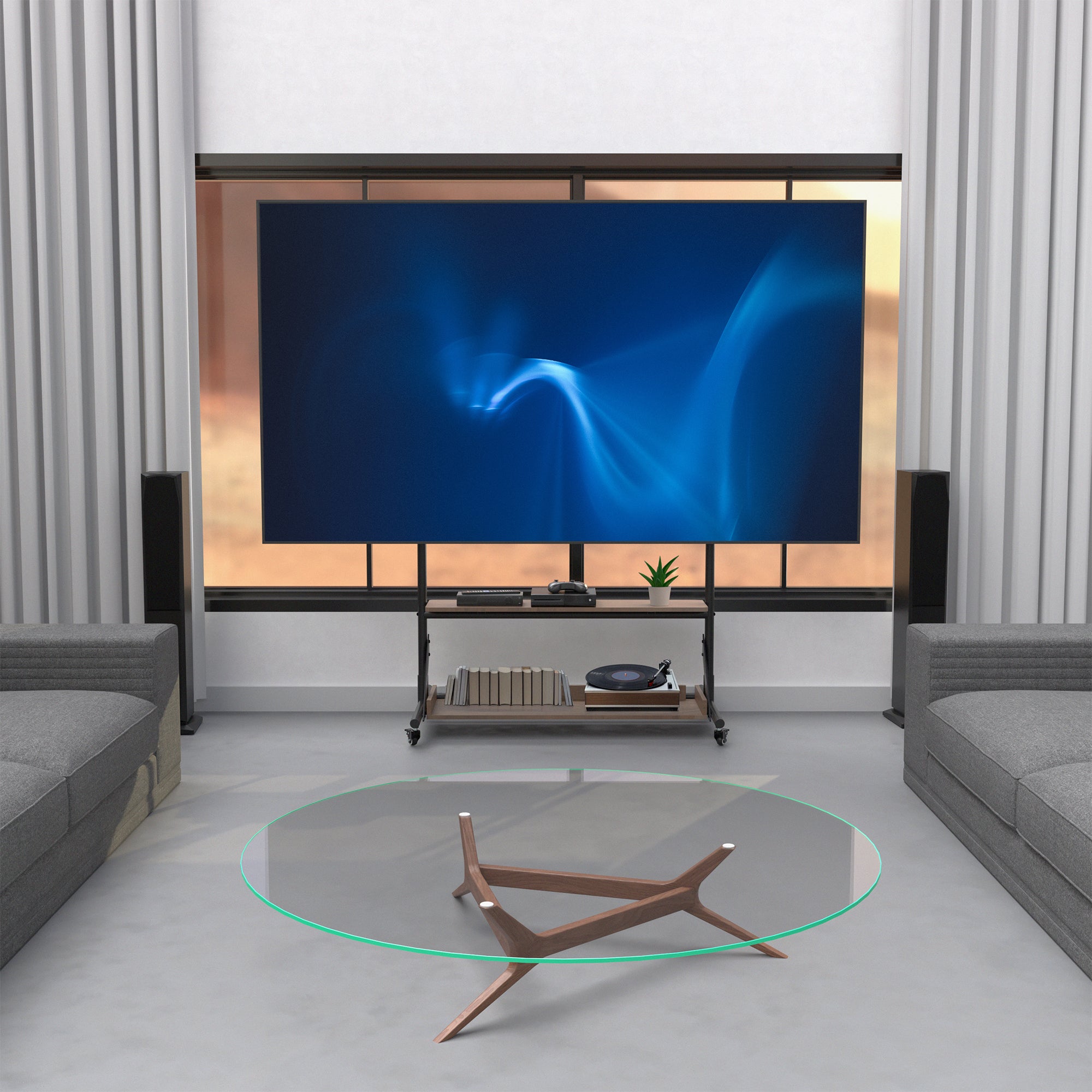 TV cart in a modern living room. 