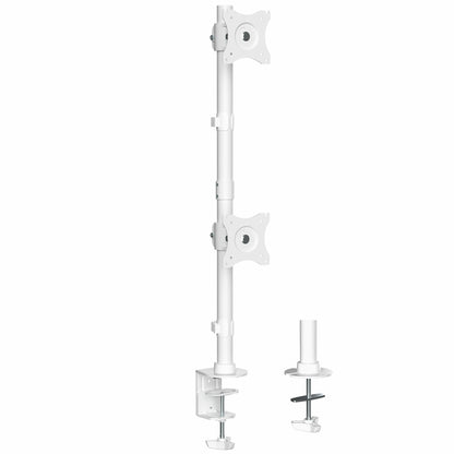 Sturdy adjustable vertical dual monitor ergonomic desk mount for office workstation.