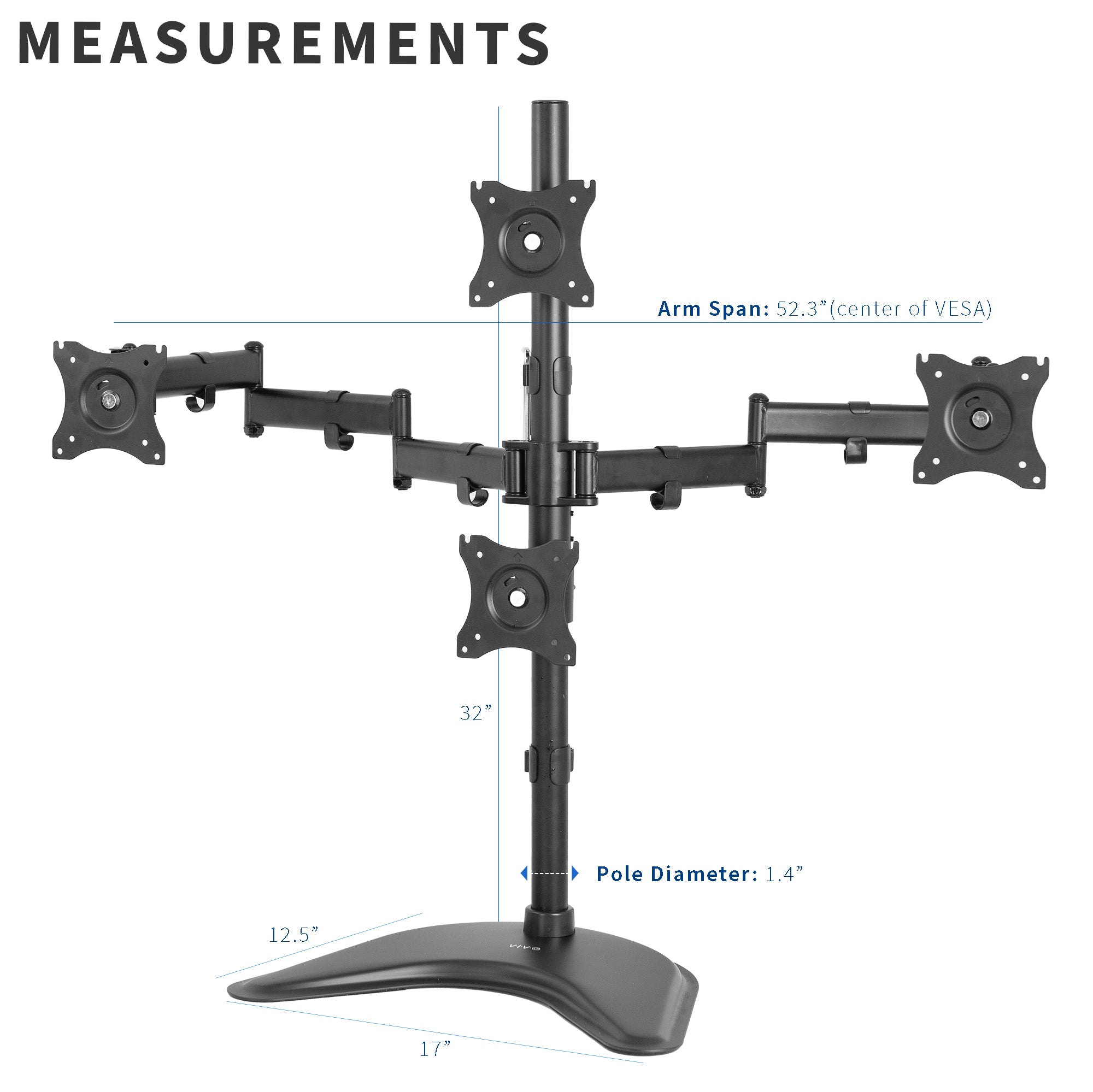 Quad Monitor Desk Stand - 13" to 27" Screens