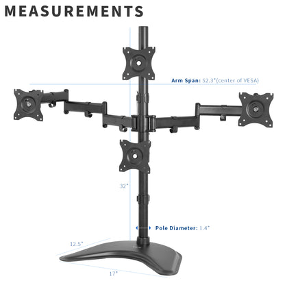 Quad Monitor Desk Stand - 13" to 27" Screens