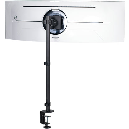 Clamp-on single monitor ultrawide desk mount with height adjustment, tilt, swivel, rotation, and built-in cable management.