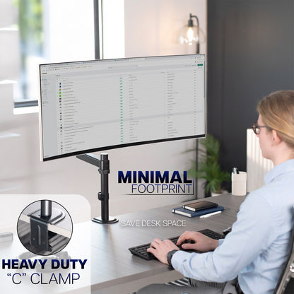 Sturdy adjustable pneumatic arm single monitor ergonomic desk mount for office workstation.
