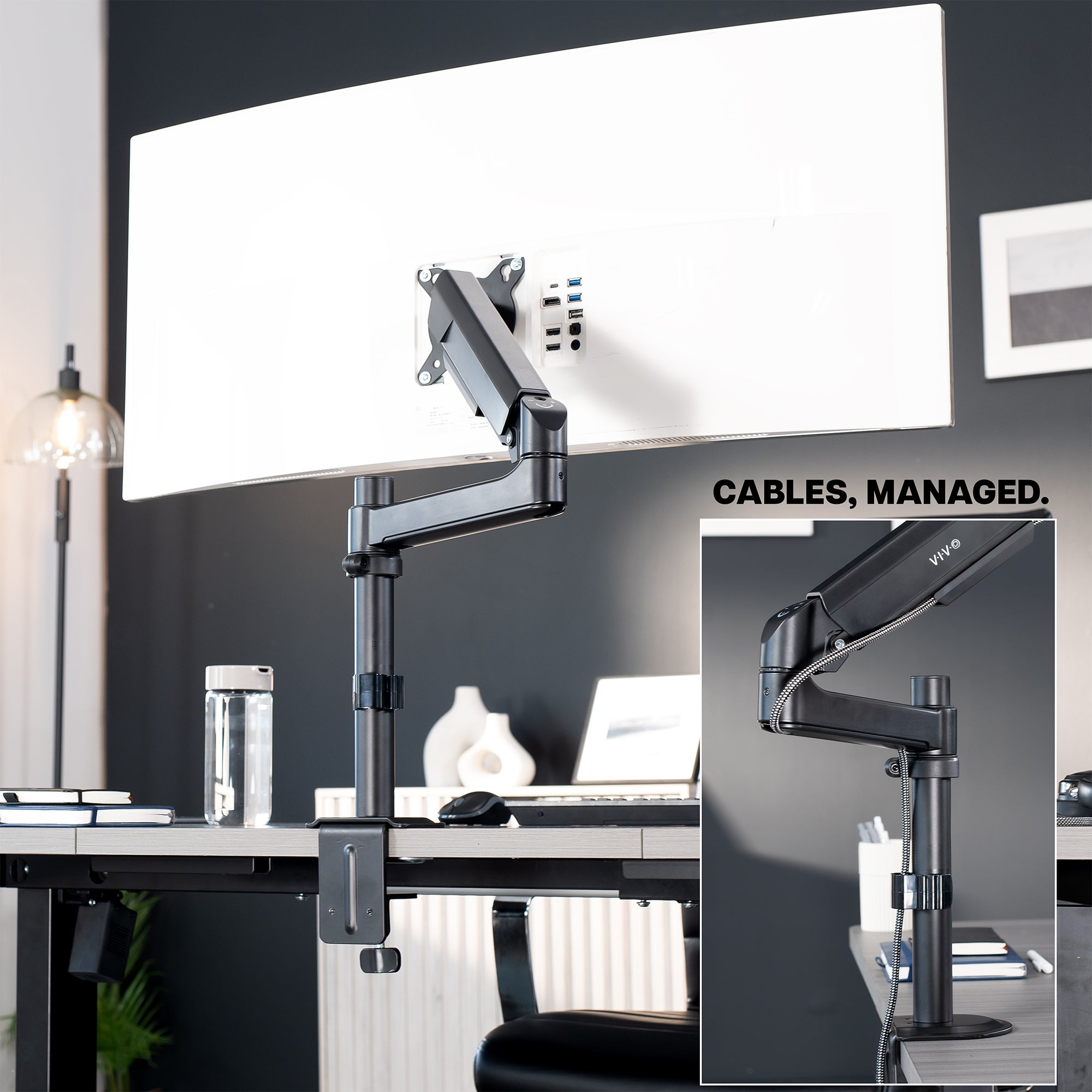 Sturdy adjustable pneumatic arm single monitor ergonomic desk mount for office workstation.