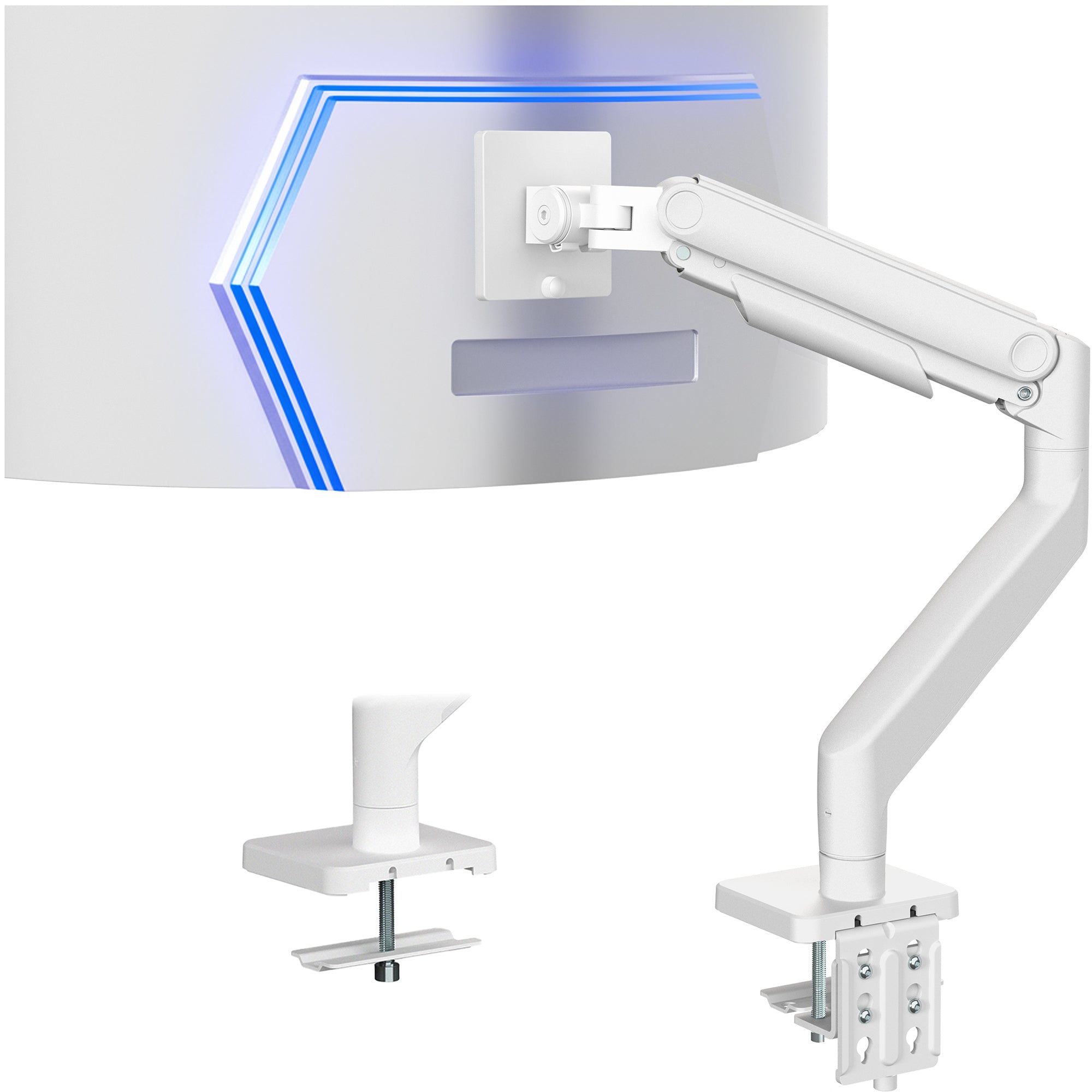 White Pneumatic Arm Single Ultrawide Monitor Desk Mount