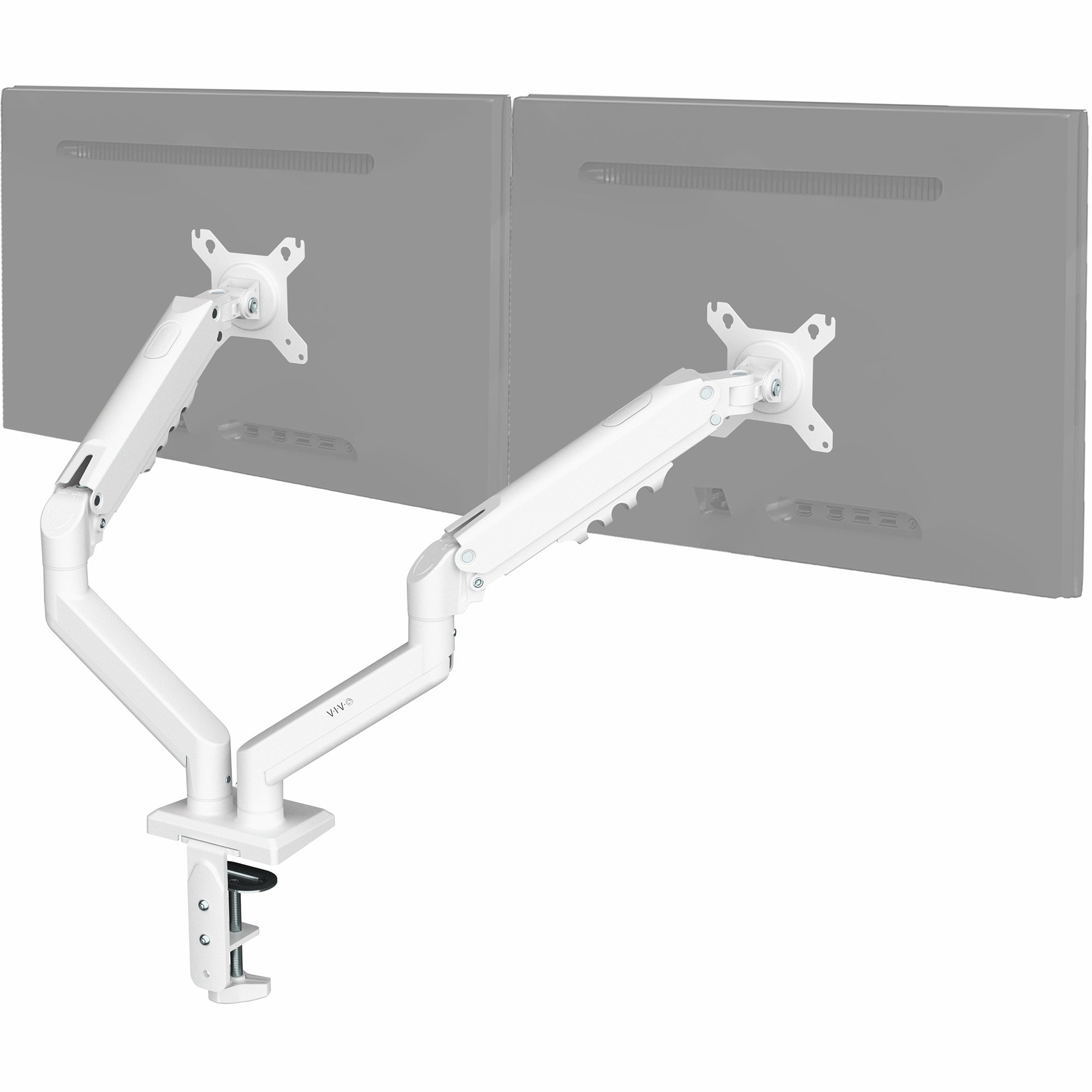 Heavy Duty Pneumatic Arm White Dual Monitor Desk Mount