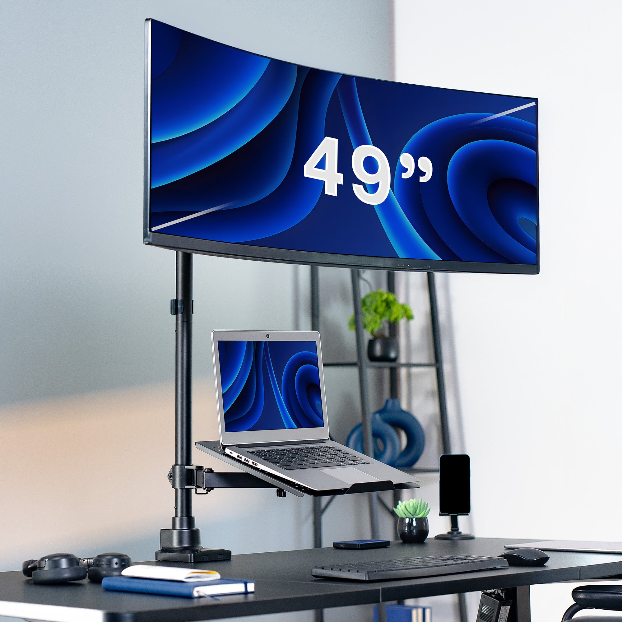 Ultrawide Monitor and Laptop Extra Tall Vertical Desk Mount - Up to 49" Screens, 17" Laptops