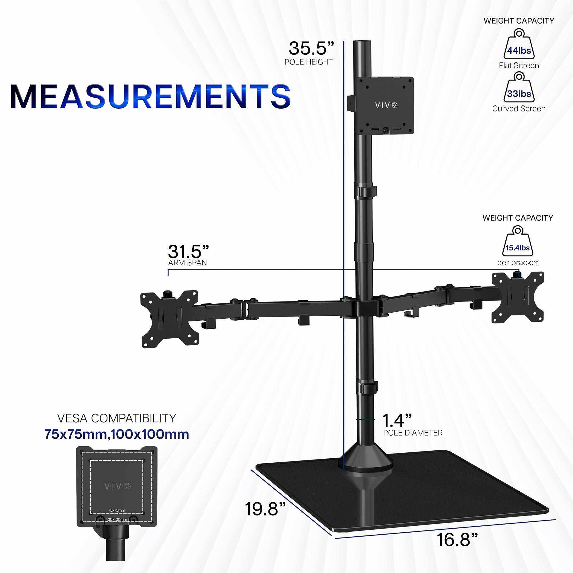 Triple Monitor Desk Stand (1 Ultrawide + 2 Standard) - Up to 49" Screens