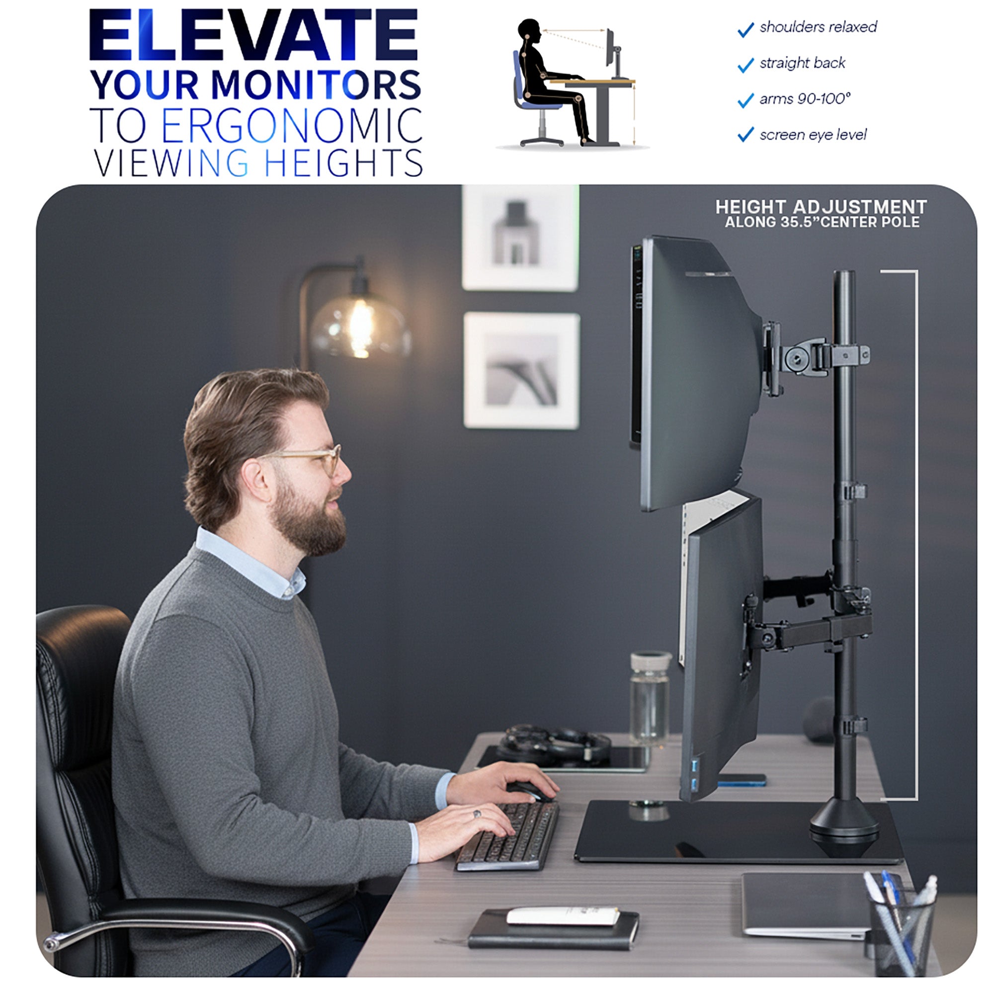 Triple Monitor Desk Stand (1 Ultrawide + 2 Standard) - Up to 49" Screens