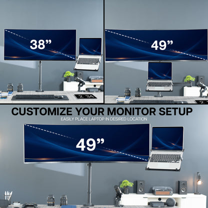 Two office setups with different monitor sizes and a laptop, featuring text 'Customize Your Monitor Setup'.