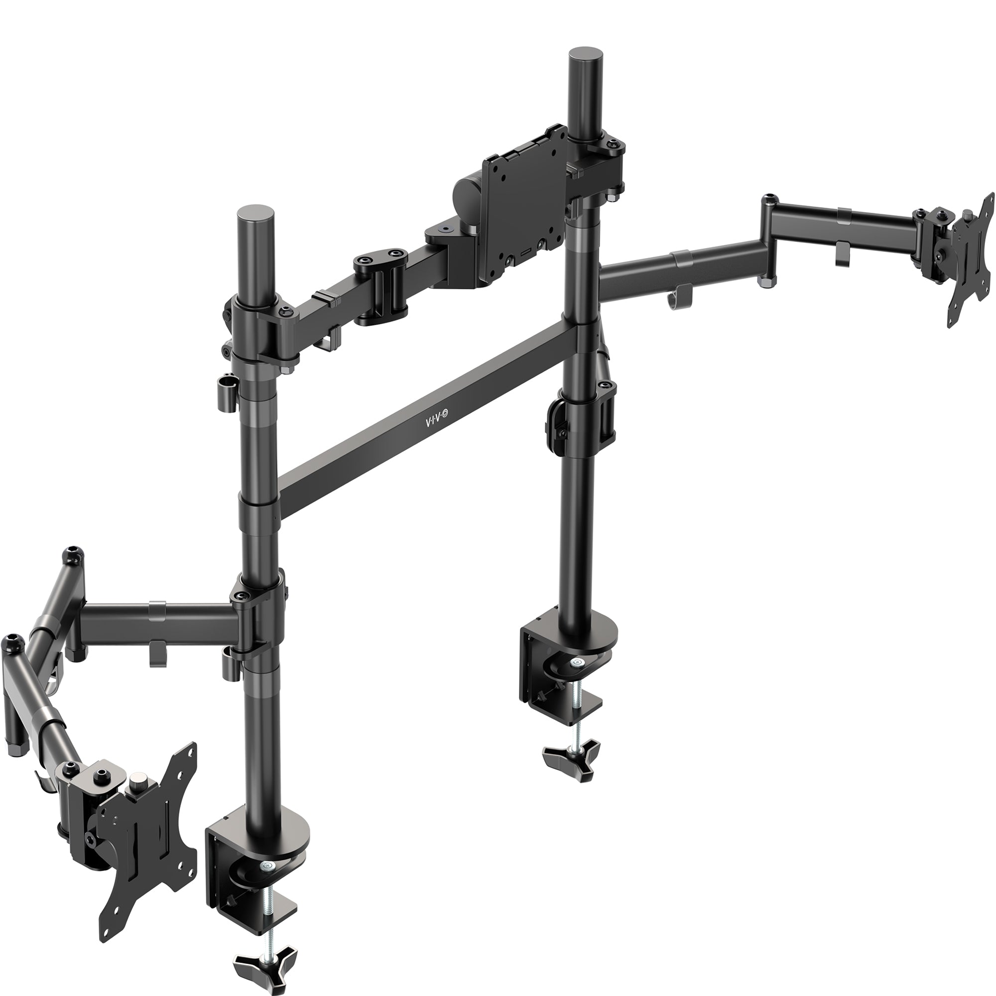 2-Pole Triple Monitor Desk Mount (1 Ultrawide + 2 Standard) - Up to 49" Screens