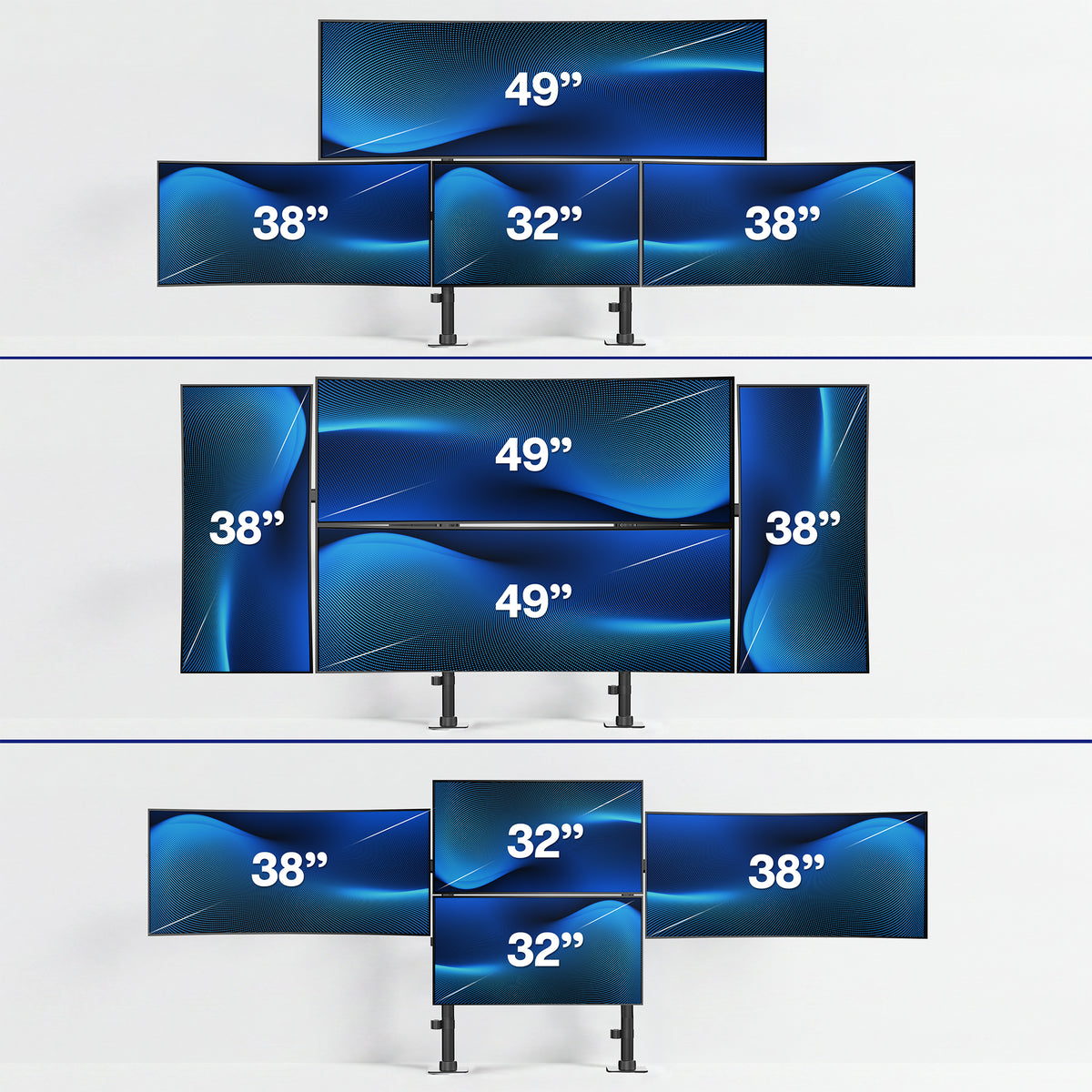 Quad Monitor Mount w/ 2 Centered Ultrawides - Up to 49” Screens