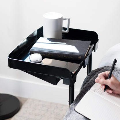 Sturdy under mattress bedside shelf nightstand tray for storage and organizing.