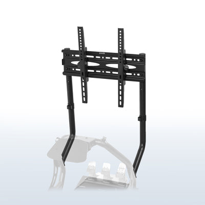 Gaming TV mount for racing simulator cockpit seat.