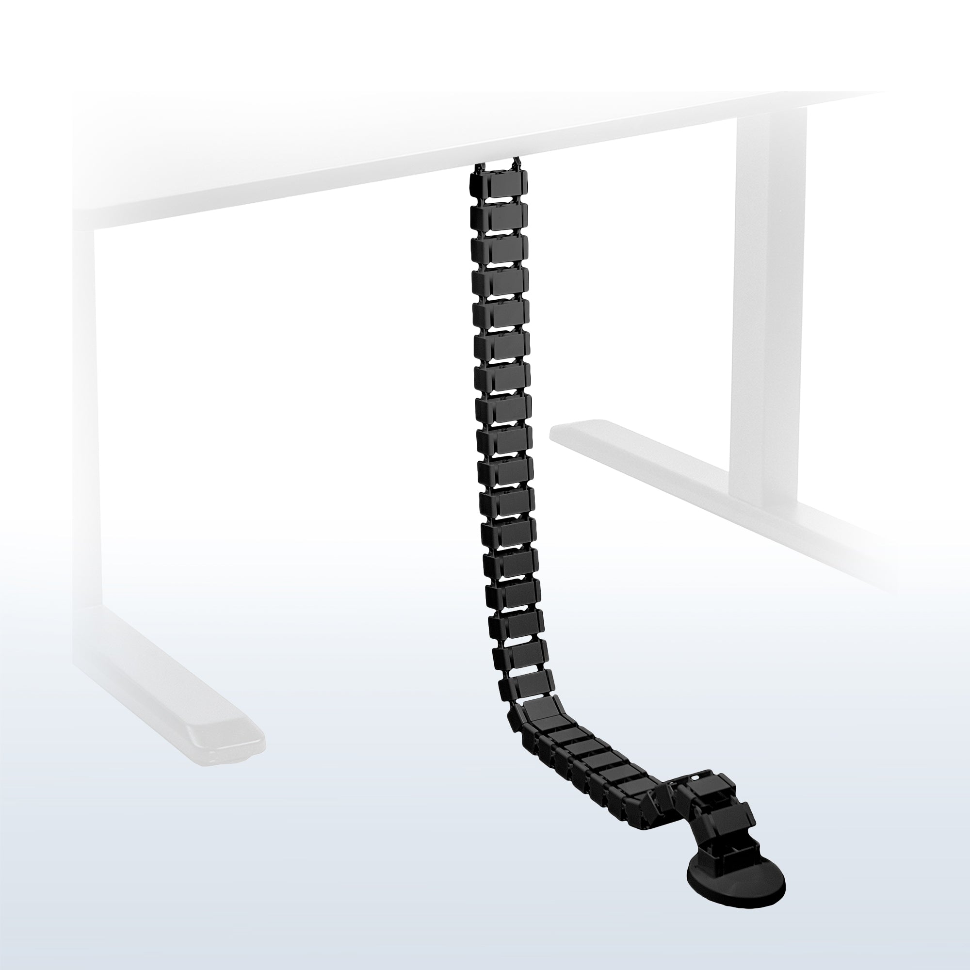 Black vertebrae cable management for desks.