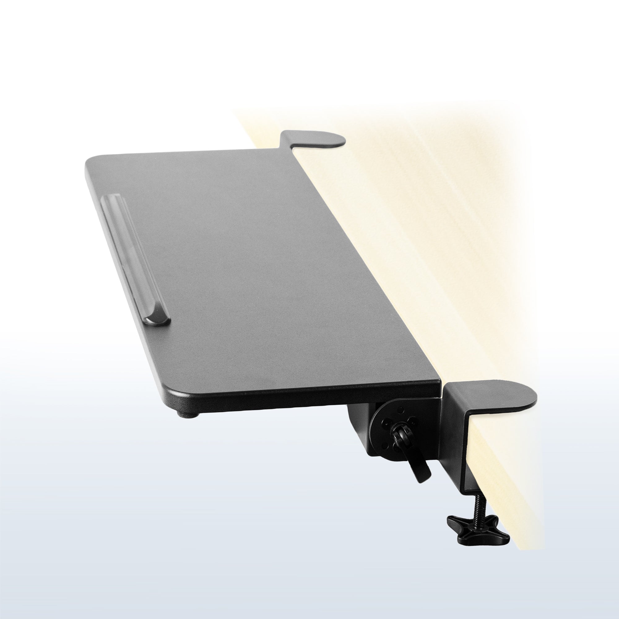 Level clamp on tilting tray.