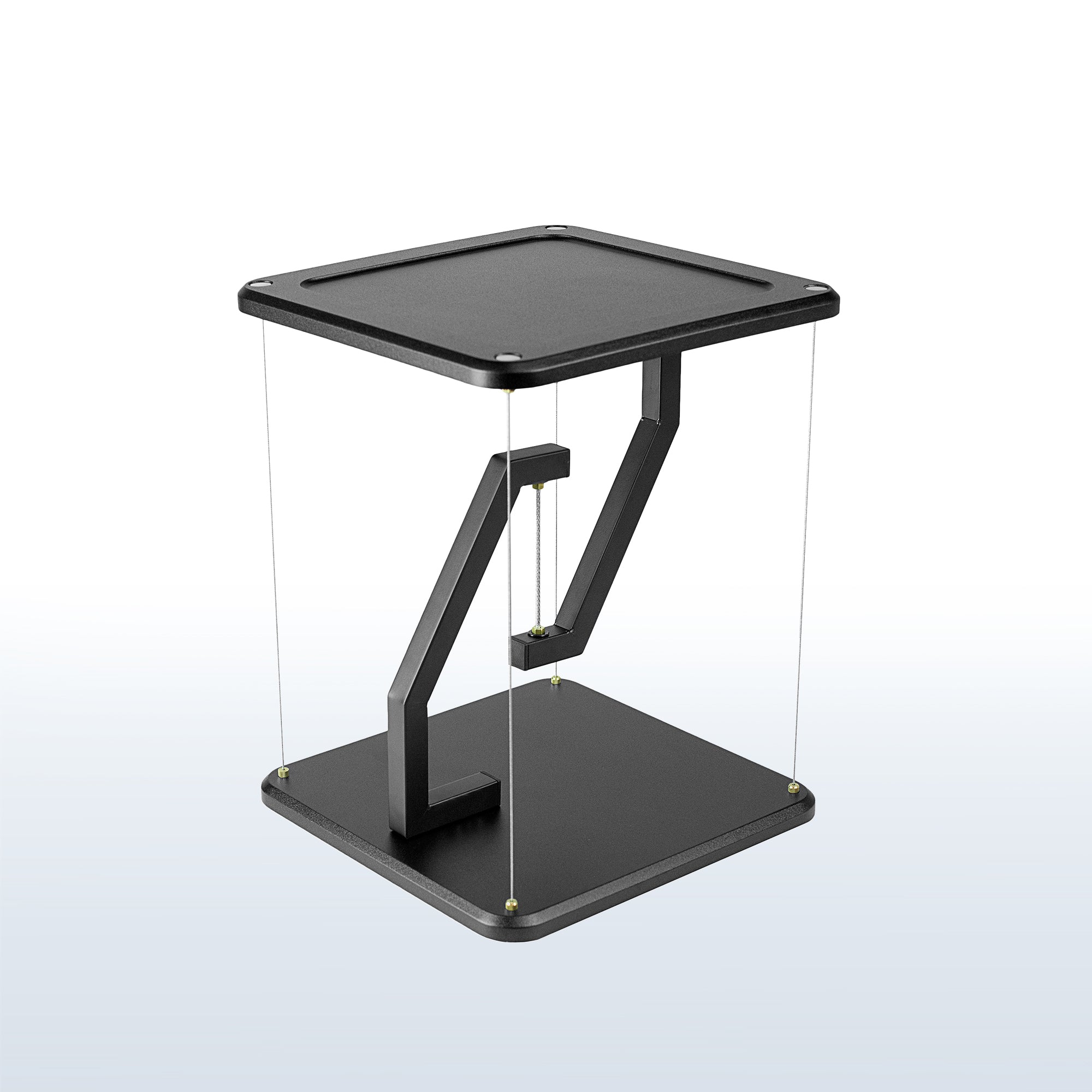 Modern tensegrity anti-gravity floating speakers stand for improved sound and display.