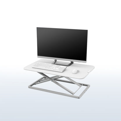 White heavy-duty height adjustable desk converter monitor riser.