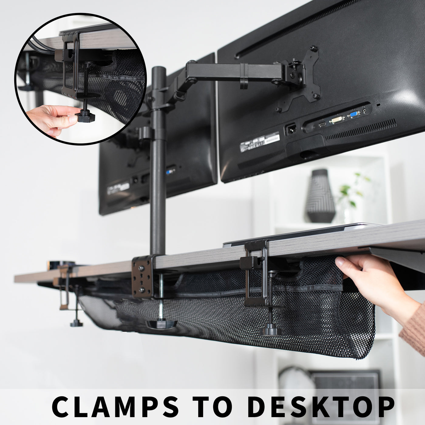 Easy installment that clamps to the desktop to manage cables in no time.