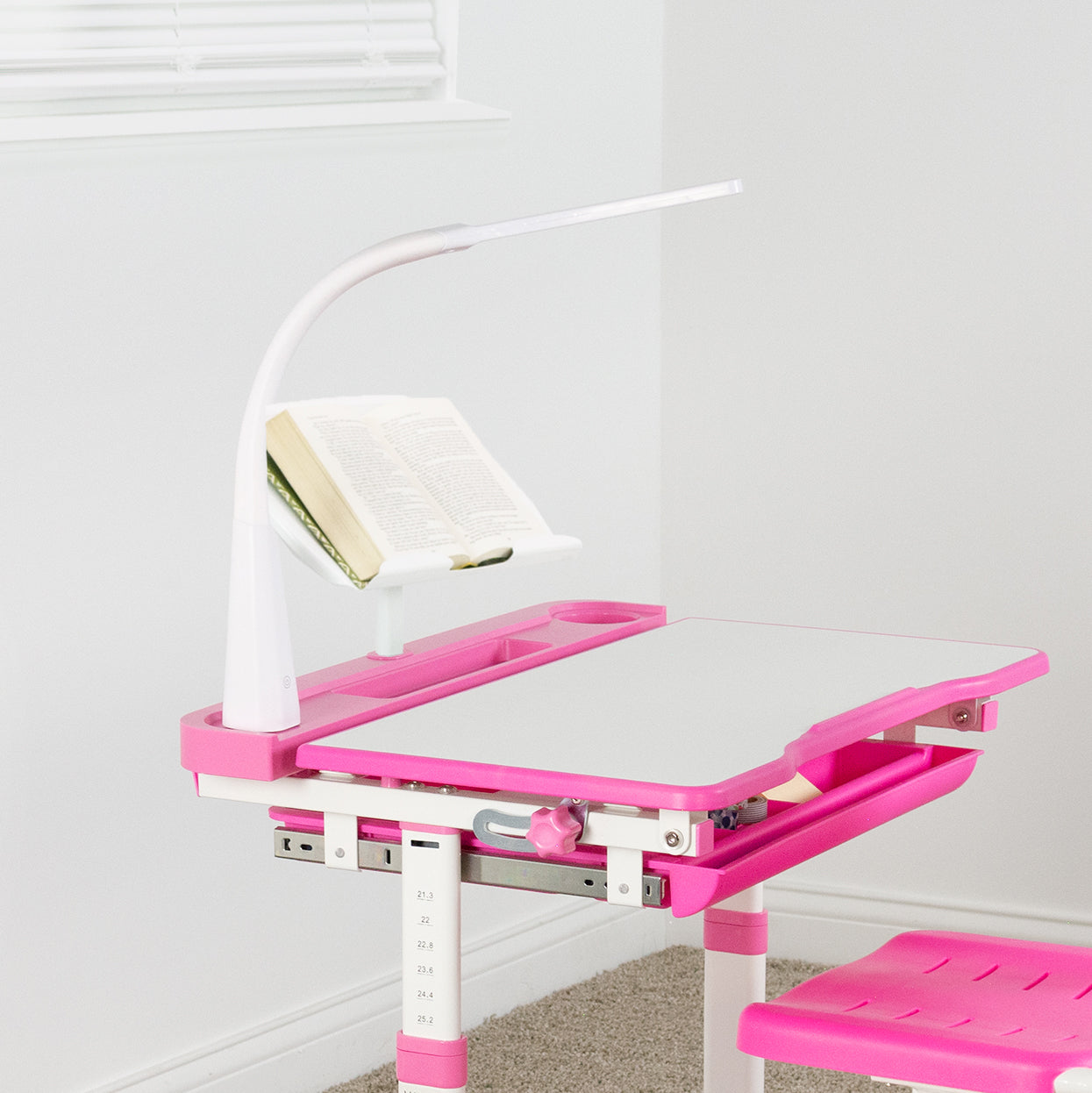 pink kids' height adjustable desk