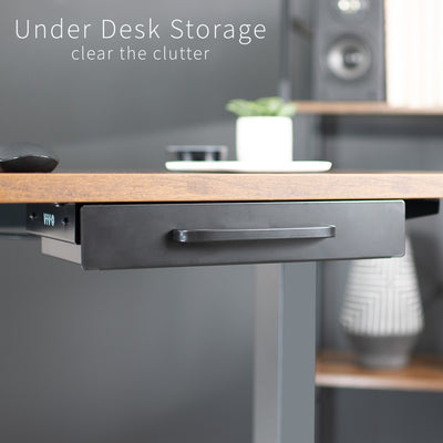 Low profile 13 inch under desk drawer with pull handle for convenient storage and organization.