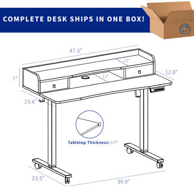 Desk ships in one box with minimal assembly required to attain an ergonomic work environment in no time.