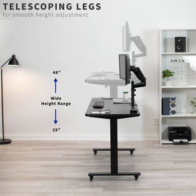 Smooth desk transitions with telescoping leg design.