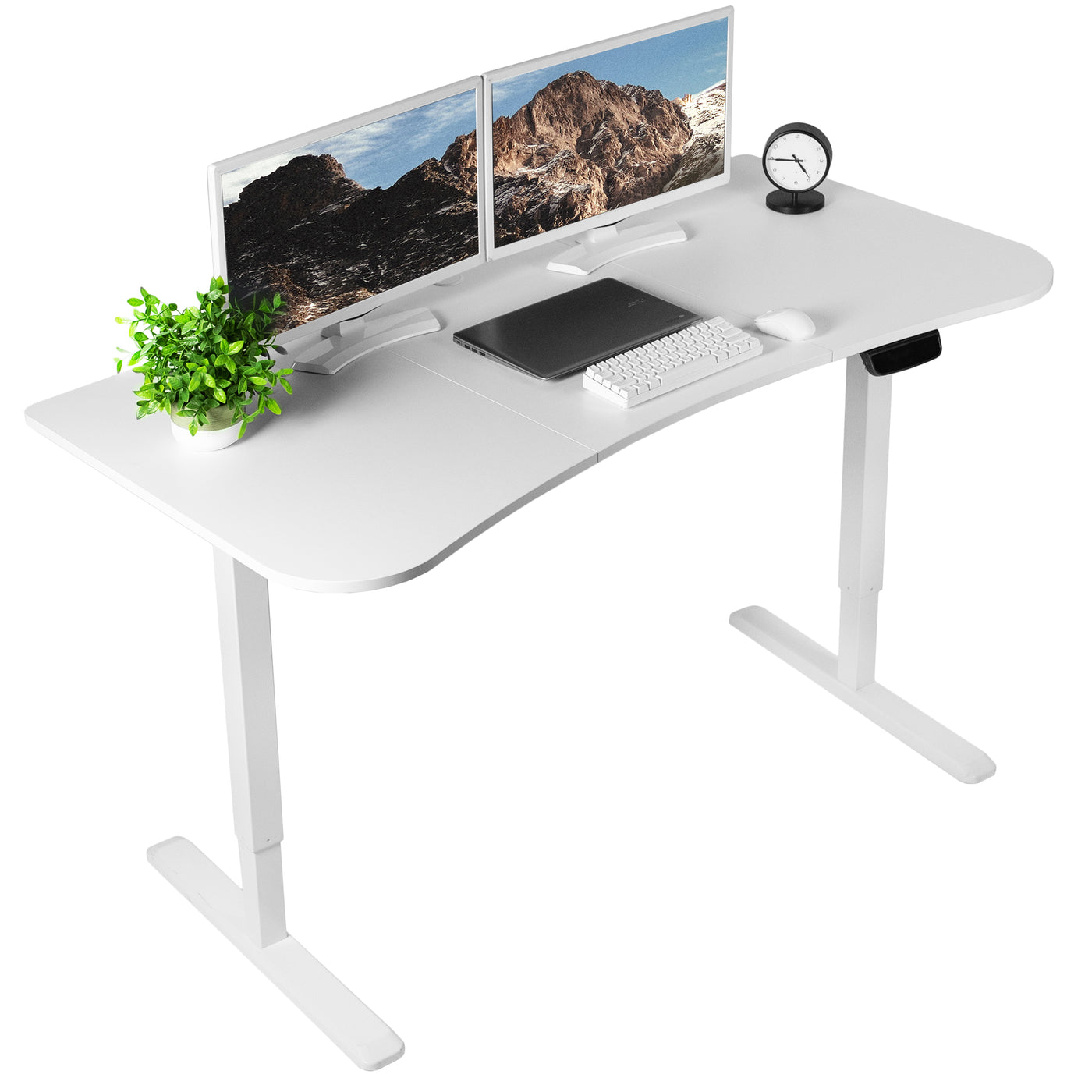 Ergonomic sit or stand active workstation with adjustable height using touch screen control panel.