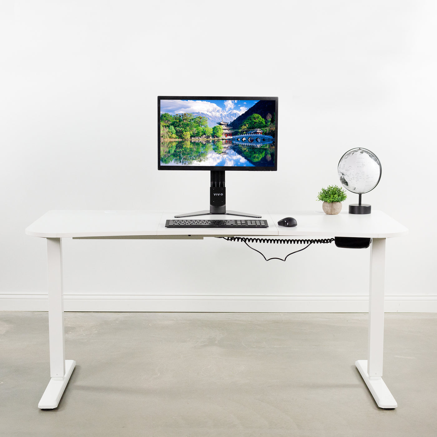Ergonomic sit or stand active workstation with adjustable height using touch screen control panel.