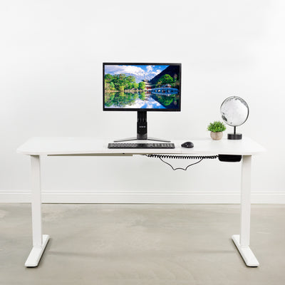 Ergonomic sit or stand active workstation with adjustable height using touch screen control panel.