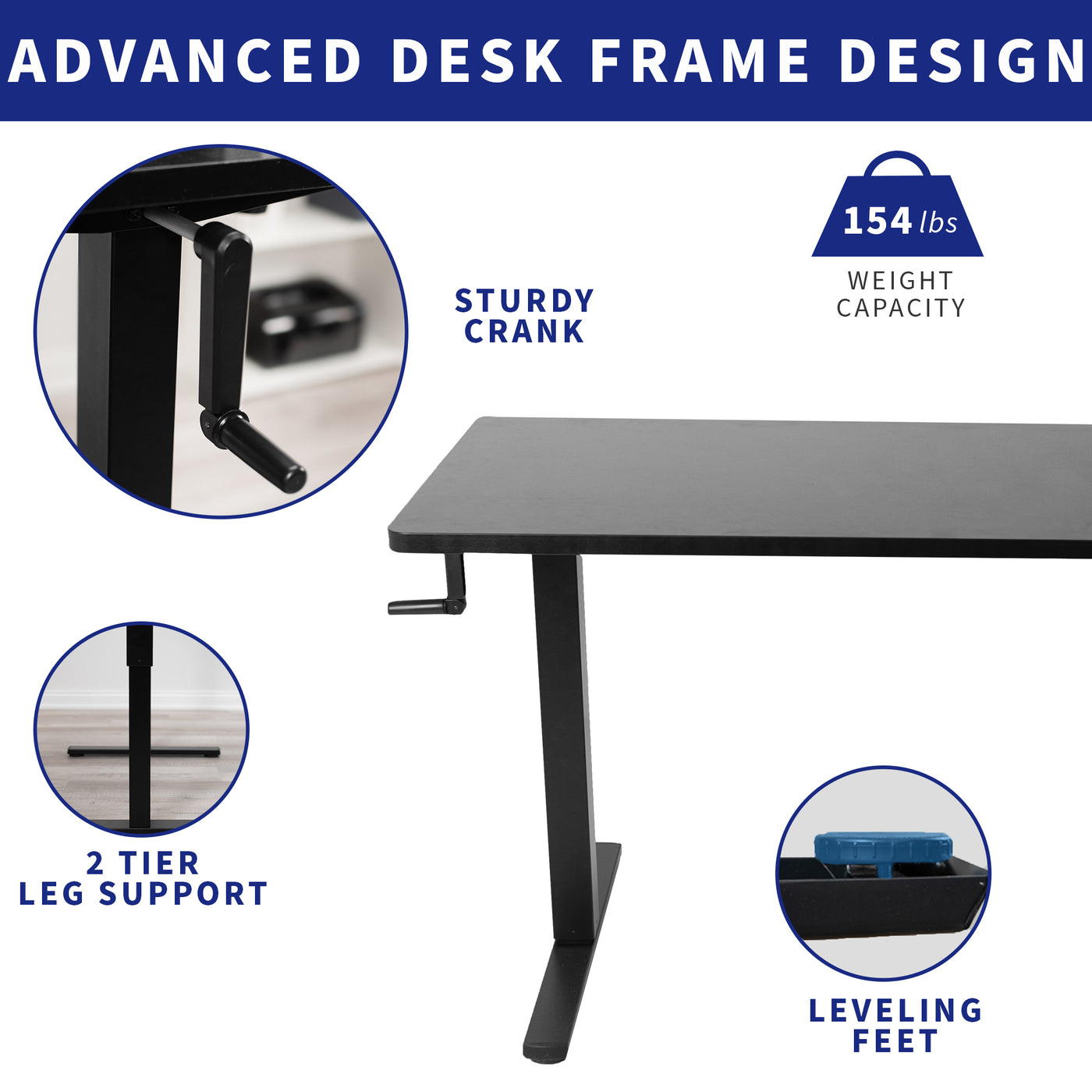 Advanced sturdy steel design with leveling feet and strong legs for maximum desk support. 