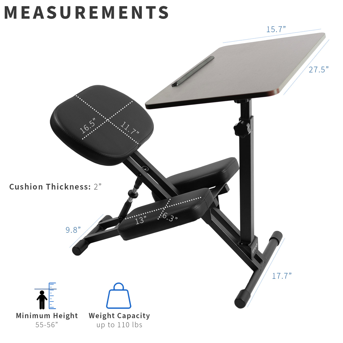 Solid kneeling chair desk with comfortable cushion.