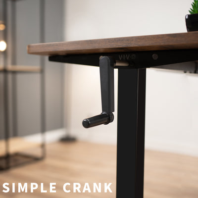Power free compact crank height adjustment desk frame.