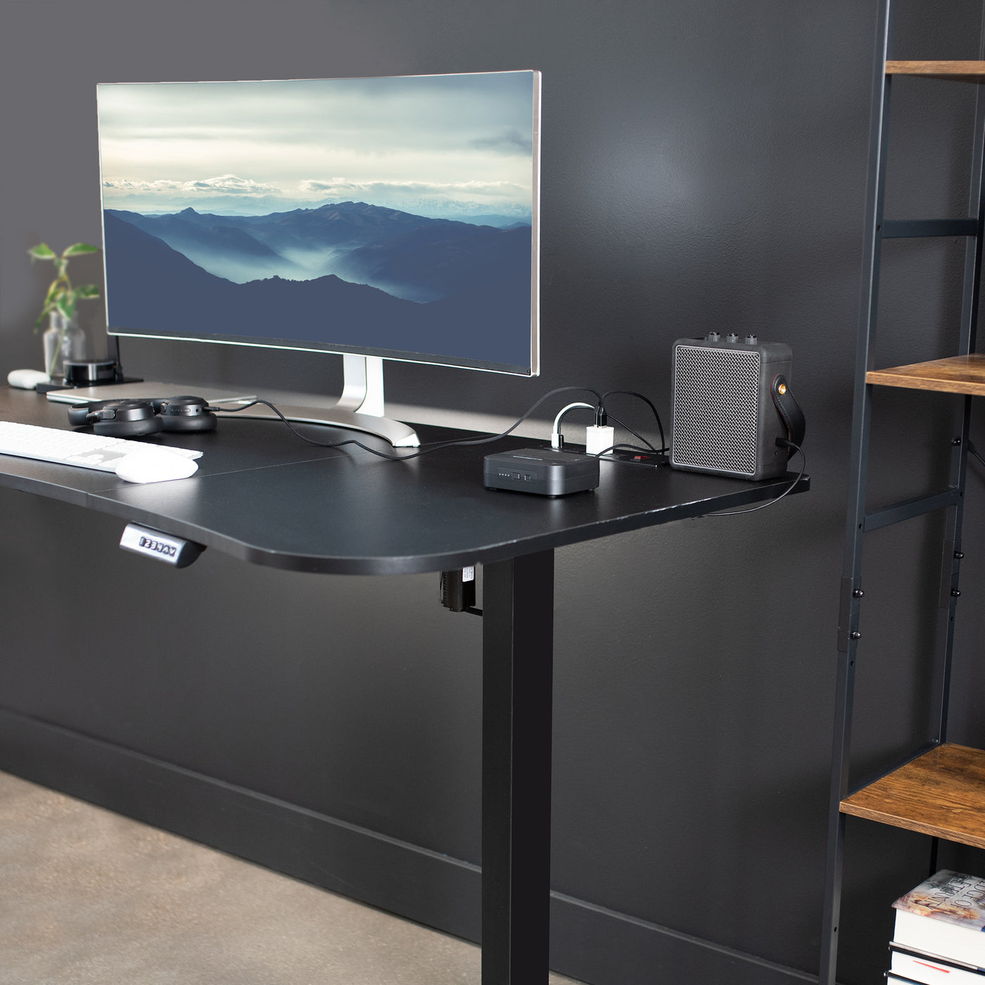  63 x 32 inch Universal Table Top with Built-In Power Strip for Standard and Sit Stand Height Adjustable Home and Office Desk Frames