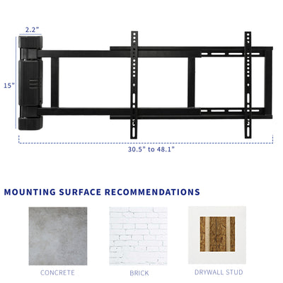 Versatile mounting options allow for mounting to brick, concrete, and drywall studs.