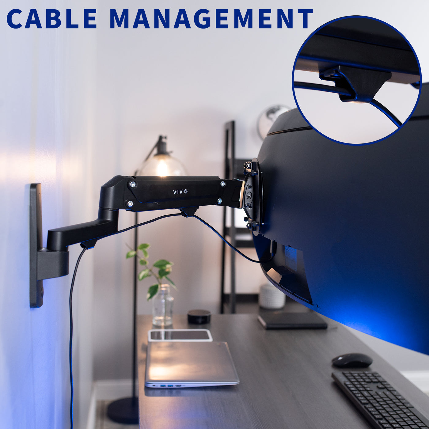 Dual Monitor Pneumatic Wall Mount for ergonomic viewing angles.