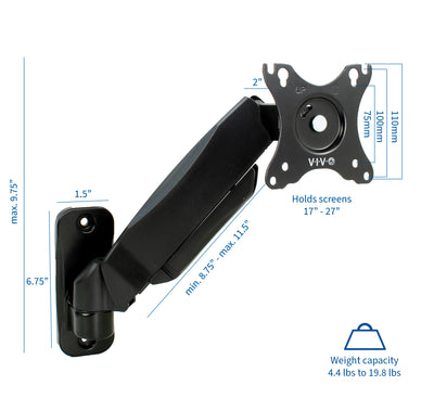 Sturdy yet adjustable single pneumatic arm.