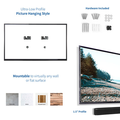Low profile versatile TV wall mount with hardware included.