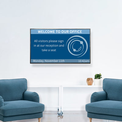 Rotating TV wall mount in an office space or waiting room.