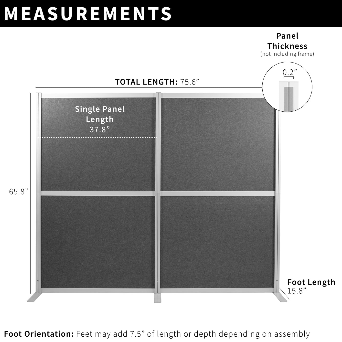 Specification and measurements of the four-panel room divider.