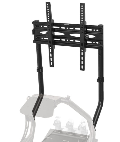 Gaming TV mount for racing simulator cockpit seat.