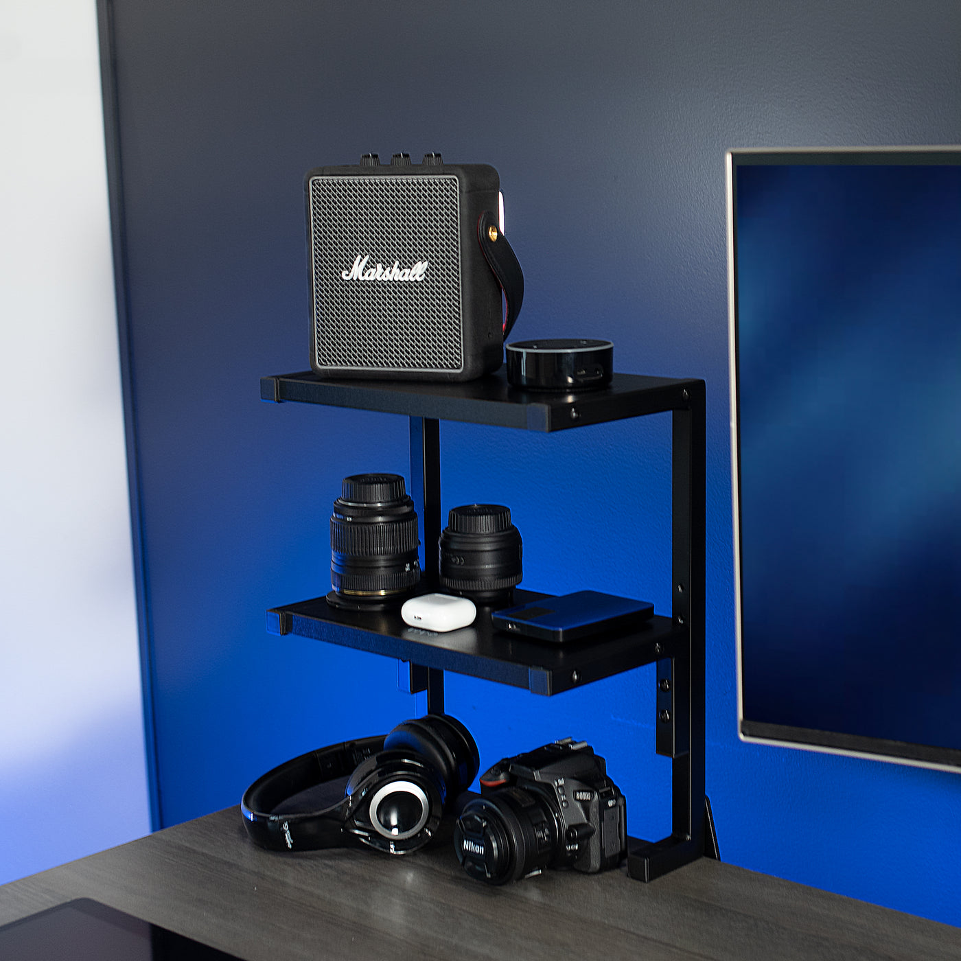 Elevate items on your desktop in an organized manner to create more desktop surface space.