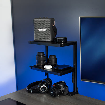 Elevate items on your desktop in an organized manner to create more desktop surface space.