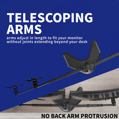 The telescoping arm feature allows for two monitors to jointly fit together side by side.
