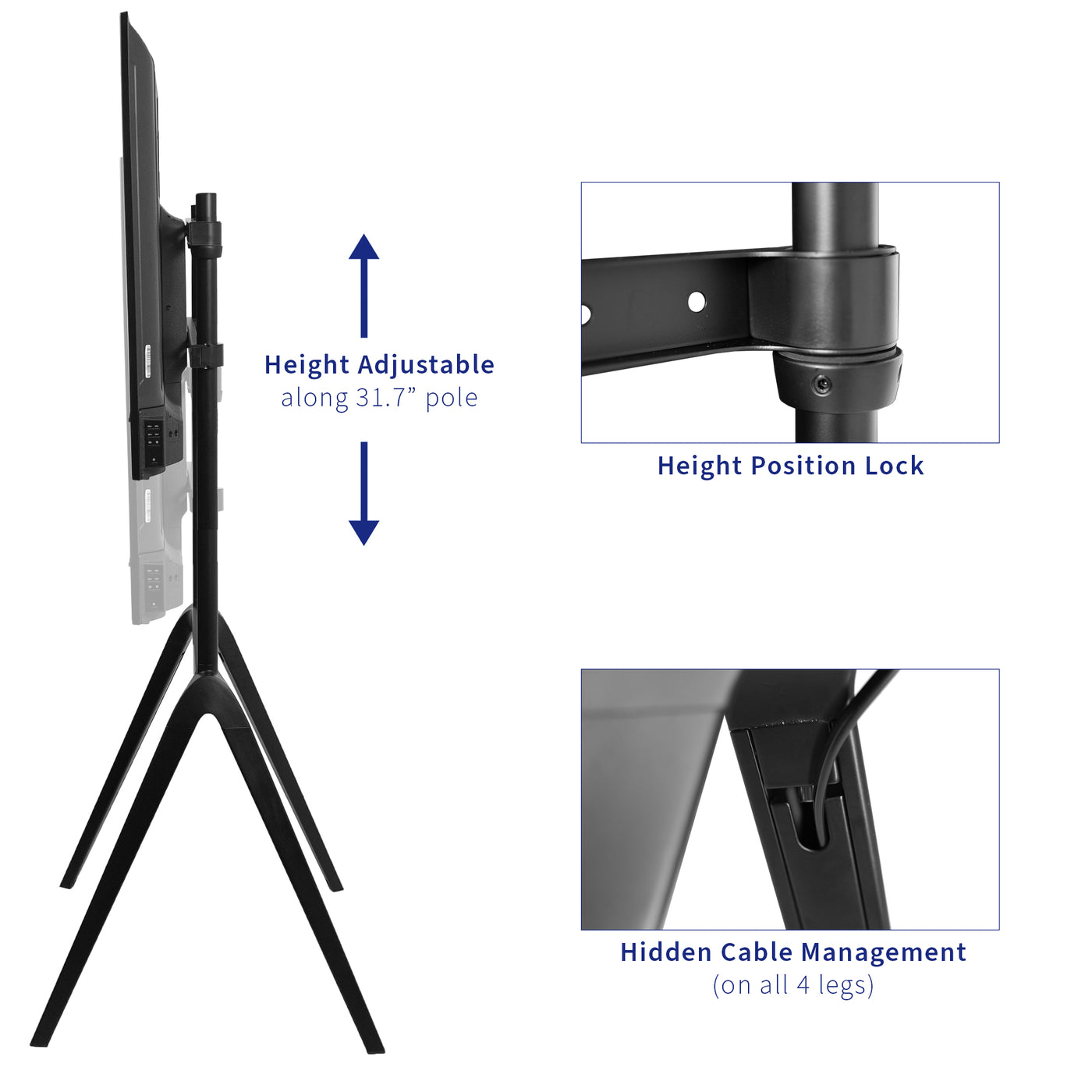 Easily incorporate this TV stand into your modern space with minimal surface contact and a low-profile look.