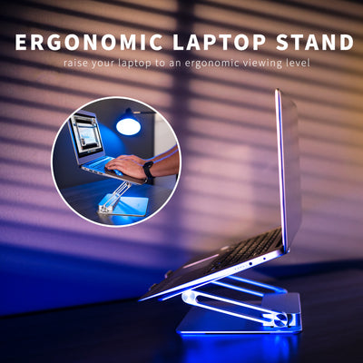 Ergonomic laptop stand with a ventilated platform to keep your laptop from overheating.