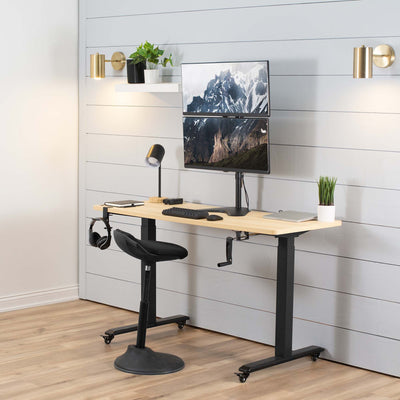 Sturdy dual monitor desk stand for stacked array.
