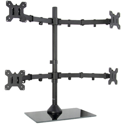 Sturdy height adjustable quad monitor desk stand.