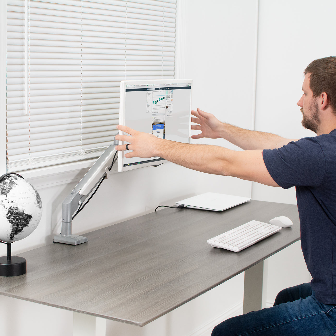 Silver Pneumatic Arm Single Monitor Desk Mount