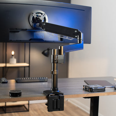 Pneumatic Arm Single Ultrawide Monitor Desk Mount with USB