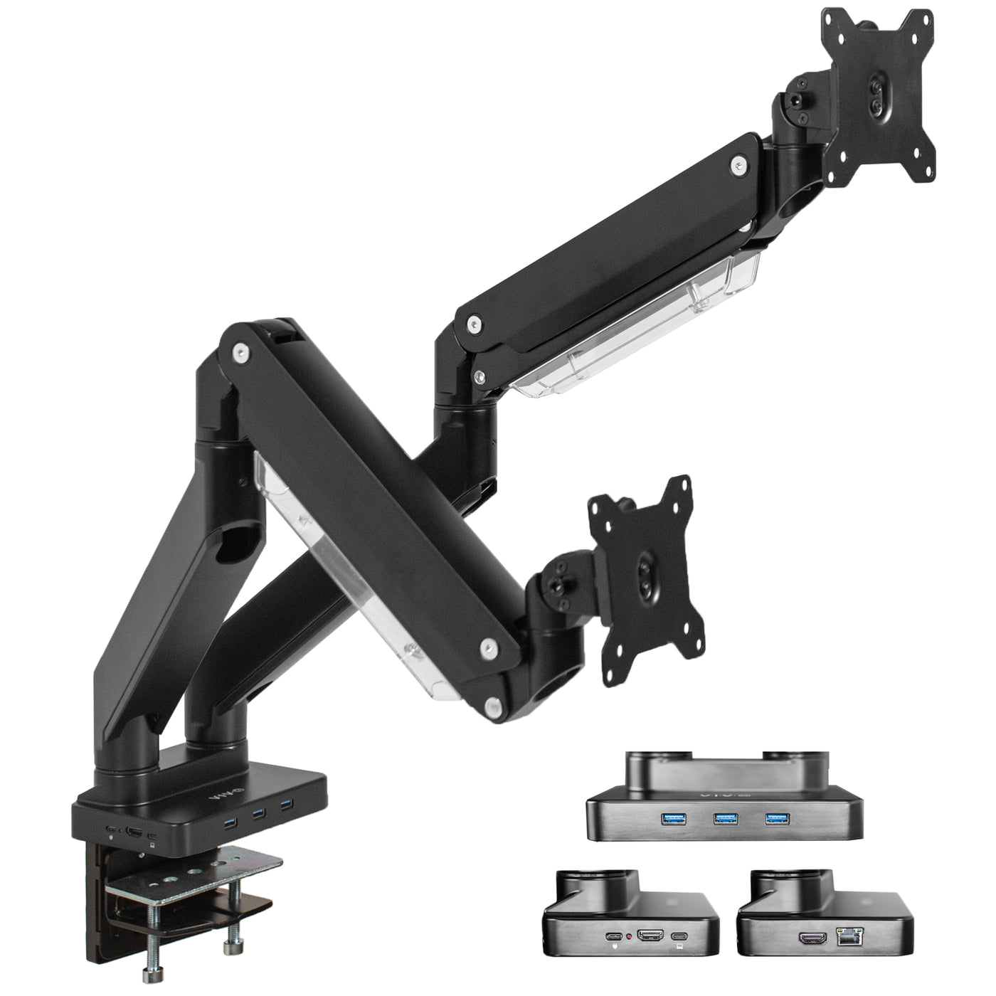 Pneumatic Arm Dual Ultrawide Monitor Desk Mount with Docking Station